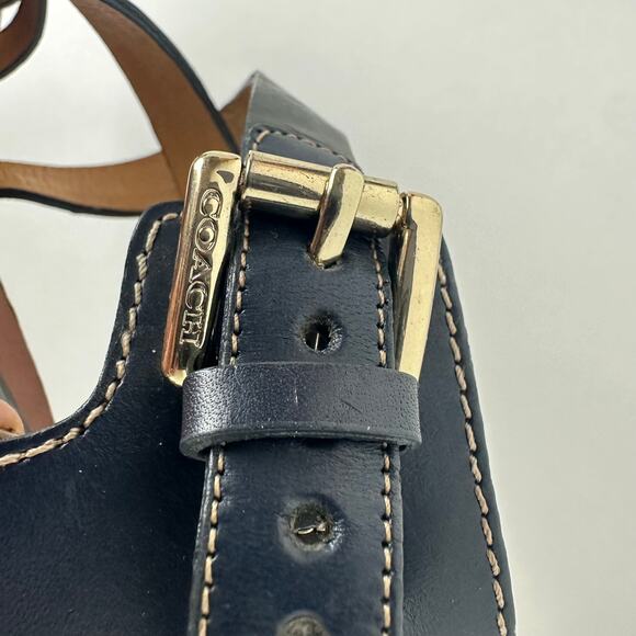 Coach Womens Prue Strappy Wooden Open Round Toe Navy/Brown Heel Wedge Sandals 5B - Picture 7 of 8